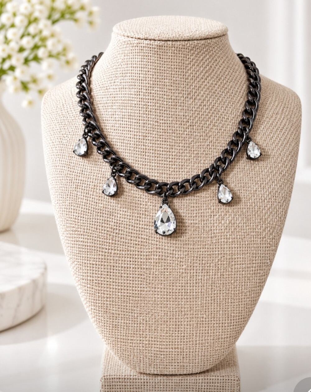Express Black Metail CZ Pendent Necklace New